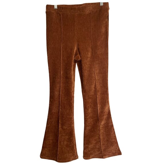 Love On A Hangar Velour Flared Brown Pants Womens Large Pull On Elastic Waist L - Picture 1 of 9
